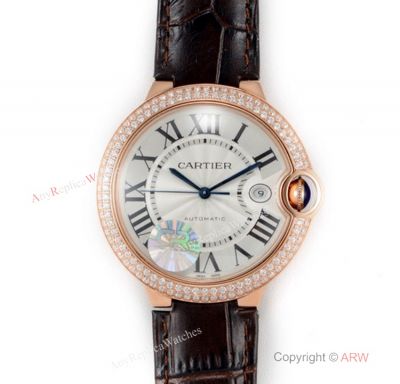 (CR) Swiss Grade 1 Ballon Bleu De Cartier Copy Watch Brown Leather Strap